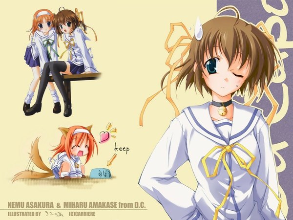 Anime picture 1024x768 with da capo asakura nemu amakase miharu bell collar dog girl girl ribbon (ribbons) choker bell