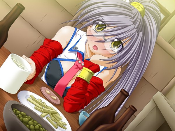 Anime picture 1024x768 with axia (game) yellow eyes game cg silver hair girl glasses