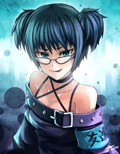 Anime picture 2139x2744 with original zen (jirakun) single tall image looking at viewer highres short hair blue eyes black hair bare shoulders girl glasses
