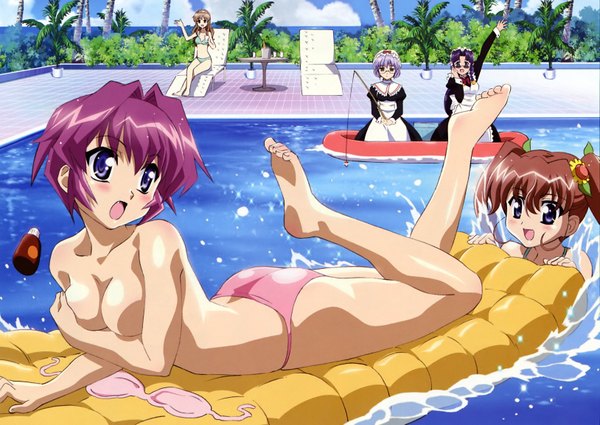 Anime picture 3253x2306 with nogizaka haruka no himitsu nogizaka haruka nogizaka mika nanashiro nanami sakurazaka hazuki amamiya shiina highres light erotic maid topless swimsuit bikini