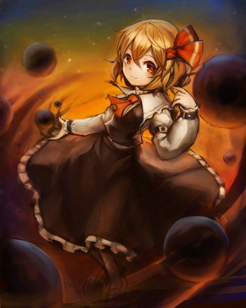 Anime picture 1000x1250 with touhou rumia spark621 single tall image looking at viewer fringe short hair blonde hair smile hair between eyes red eyes girl ribbon (ribbons) hair ribbon ascot
