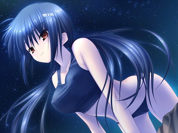 Anime picture 1200x900 with little busters! key (studio) breasts light erotic black hair brown eyes game cg night girl