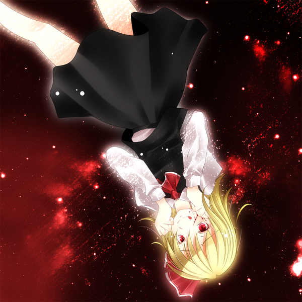 Anime picture 1500x1500 with touhou rumia s-syogo single short hair blonde hair red eyes upside down girl dress skirt blood skirt set