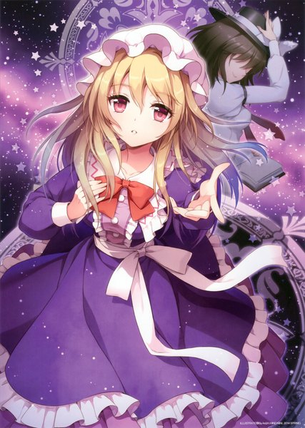 Anime picture 2005x2814 with touhou usami renko maribel hearn an2a long hair tall image looking at viewer highres short hair black hair blonde hair red eyes multiple girls scan magic no face girl dress 2 girls star (symbol)