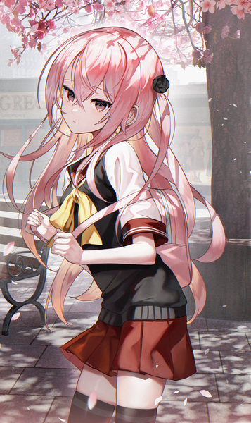 Anime picture 1489x2500 with sono bisque doll wa koi wo suru cloverworks inui sajuna scottie (phantom2) single long hair tall image looking at viewer fringe hair between eyes standing payot pink hair outdoors pleated skirt pink eyes wind short sleeves two side up zettai ryouiki