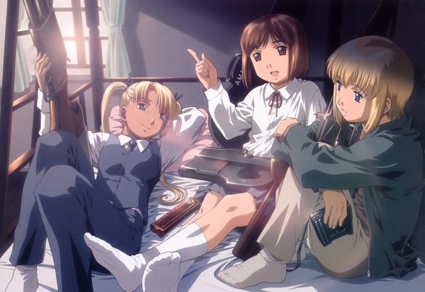 Anime picture 3685x2531 with gunslinger girl madhouse triela henrietta (gunslinger girl) rico highres multiple girls absurdres girl weapon gun 3 girls