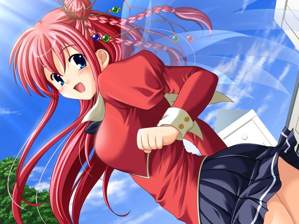 Anime picture 1600x1200 with koi q! mana long hair blush blue eyes game cg red hair serafuku