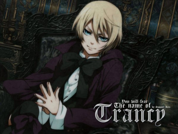 Anime picture 1280x960 with kuroshitsuji a-1 pictures alois trancy single looking at viewer short hair blue eyes blonde hair smile inscription boy bowtie