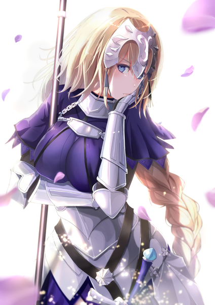 Anime picture 2894x4093 with fate (series) fate/grand order fate/apocrypha jeanne d'arc (fate) (all) jeanne d'arc (fate) necosuna7l single tall image looking at viewer blush fringe highres breasts blue eyes simple background blonde hair hair between eyes large breasts standing white background