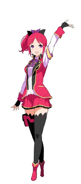 Anime picture 2000x4500 with conception 2 ootsuka shin'ichirou single long hair tall image looking at viewer highres breasts simple background standing white background purple eyes ponytail red hair long sleeves official art zettai ryouiki girl gloves black gloves