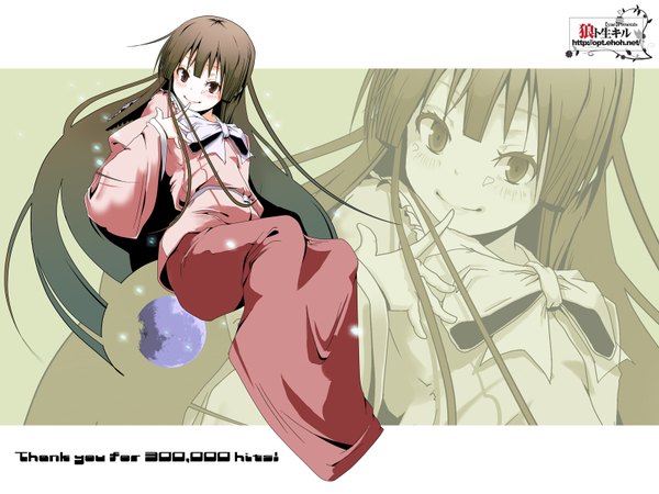 Anime picture 1600x1200 with touhou houraisan kaguya single long hair blush smile brown hair brown eyes zoom layer girl