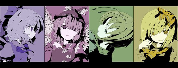 Anime picture 2600x1000 with touhou cirno rumia mystia lorelei wriggle nightbug highres wide image multiview column lineup girl