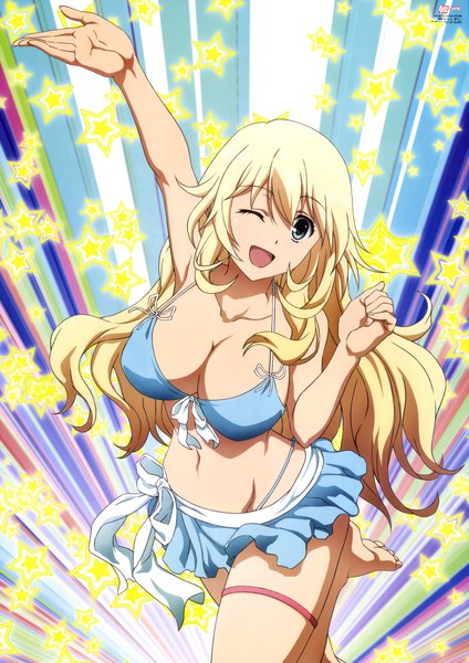 Anime picture 5729x8104 with kantai collection original atago heavy cruiser katou ken long hair tall image highres breasts blue eyes light erotic blonde hair large breasts absurdres cleavage one eye closed wink official art girl navel swimsuit