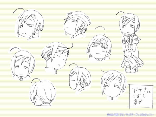 Anime picture 1024x768 with aria athena glory monochrome chibi lineart character sheet production art