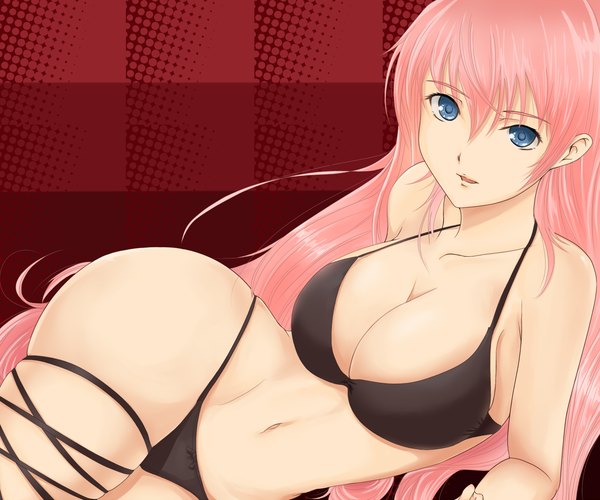 Anime picture 1200x1000 with original tachibana omina breasts blue eyes light erotic simple background pink hair girl swimsuit bikini black bikini