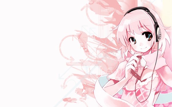 Anime picture 1280x800 with wide image white background pink background headphones