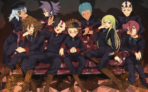 Anime picture 1920x1200 with inazuma eleven inazuma eleven go afuro terumi sakuma jirou kidou yuuto fudou akio genda koujirou domon asuka shimozuru arata narukami kennya kippu long hair looking at viewer fringe highres short hair open mouth blonde hair smile red eyes