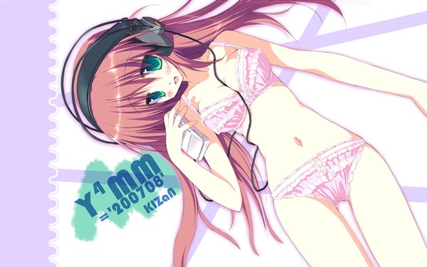 Anime picture 1680x1050 with tsurusaki takahiro light erotic wide image underwear only underwear panties headphones