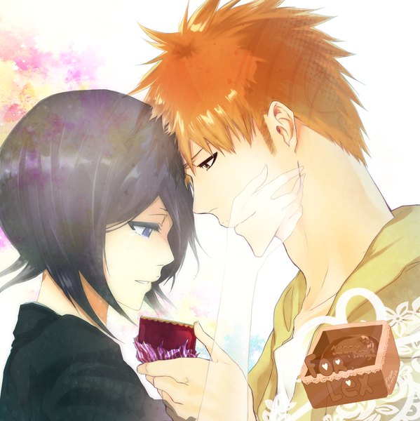 Anime picture 1024x1027 with bleach studio pierrot kurosaki ichigo kuchiki rukia pikeish (artist) tall image short hair open mouth blue eyes holding brown eyes traditional clothes japanese clothes profile orange hair couple tears crying hand on face transparent
