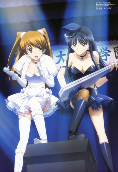 Аниме картинка 4083x5931 с white album 2 megami magazine touma kazusa ogiso setsuna mizukami rondo длинные волосы высокое изображение высокое разрешение открытый рот голубые глаза чёрные волосы каштановые волосы несколько девушек карие глаза absurdres официальный арт девушка чулки платье 2 девушки