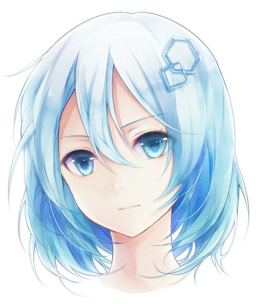 Anime picture 941x1108 with yuki yanagi (toumeikurage) single tall image looking at viewer short hair blue eyes white background blue hair portrait face girl hair ornament
