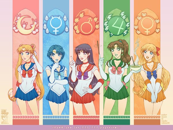 Anime picture 1024x768 with bishoujo senshi sailor moon toei animation tsukino usagi sailor moon aino minako kino makoto sailor venus sailor mars sailor mercury sailor jupiter daekazu (artist) long hair short hair blue eyes blonde hair brown hair twintails multiple girls blue hair purple hair