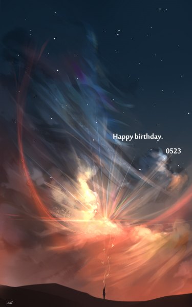 イラスト 750x1200 と オリジナル yuuko ソロ 長身像 立つ signed night night sky outstretched arm happy birthday glow silhouette ambiguous gender 星