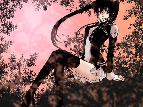 Anime picture 1600x1200 with d.gray-man lenalee lee single long hair highres black hair twintails green eyes thighhighs skirt moeco-kd