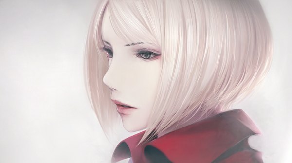 Anime picture 1024x572 with original erise single short hair wide image brown eyes looking away white hair profile lips lipstick portrait eyeshadow makeup girl