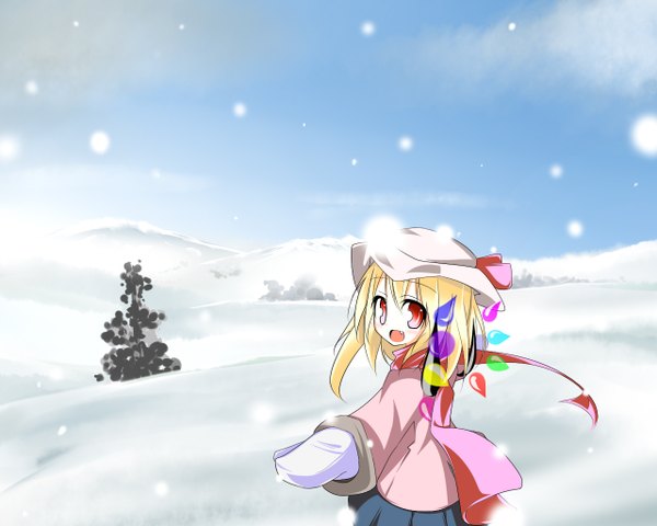 Anime picture 1280x1024 with touhou flandre scarlet snowing winter snow girl