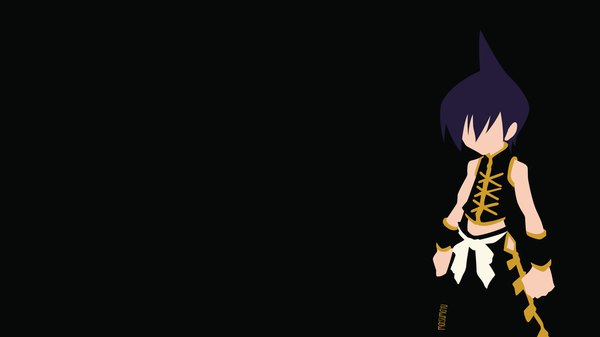 イラスト 1024x576 と シャーマンキング xebec 道蓮 (タオレン) matsumayu ソロ wide image purple hair 壁紙 black background minimalist 男性