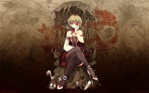 Anime picture 1920x1200 with touhou kazami yuuka uruu gekka single highres wide image gothic girl flower (flowers) rose (roses) insect butterfly blood