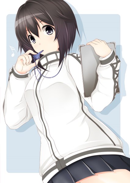 Аниме картинка 898x1264 с флотская коллекция yuu (oosakazaijyuu) один (одна) высокое изображение смотрит на зрителя короткие волосы чёрные волосы чёрные глаза девушка юбка мини-юбка