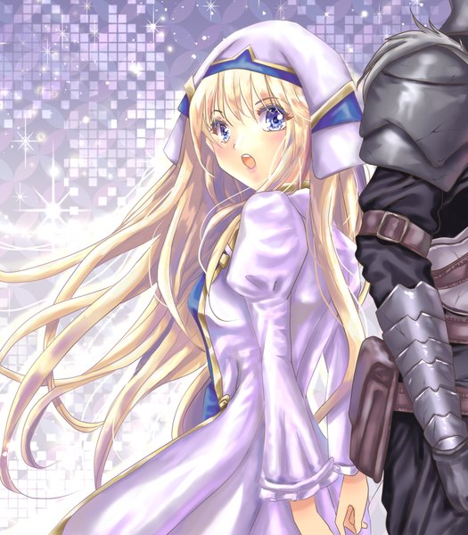 Anime picture 2894x3307 with goblin slayer! white fox goblin slayer priestess (goblin slayer!) aat47210 tall image blush fringe highres breasts open mouth blue eyes blonde hair hair between eyes standing payot upper body long sleeves teeth sparkle