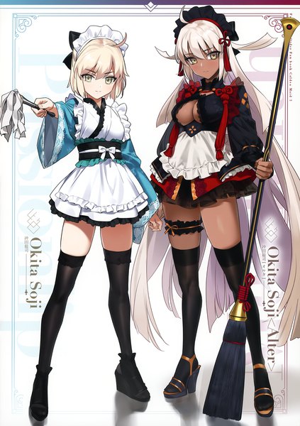 Anime picture 2535x3600 with fate (series) fate/grand order okita souji (fate) (all) okita souji (koha-ace) okita souji alter (fate) yd (orange maru) tall image looking at viewer blush fringe highres short hair breasts light erotic simple background blonde hair hair between eyes large breasts standing white background