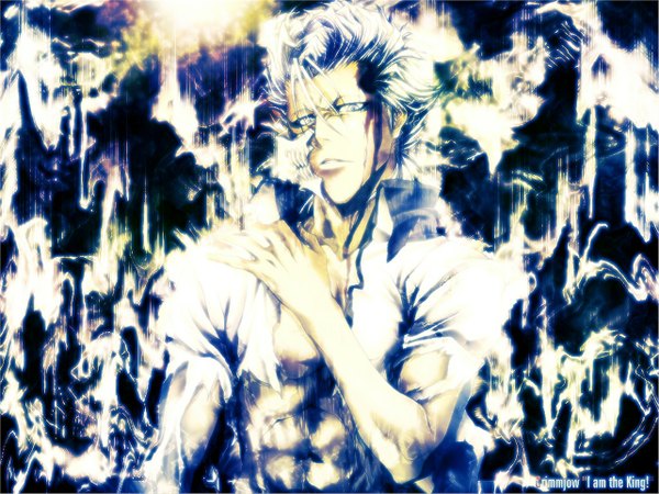 Anime picture 1281x961 with bleach studio pierrot grimmjow jeagerjaques single short hair open mouth blue eyes blue hair open clothes open jacket espada arrancar boy blood