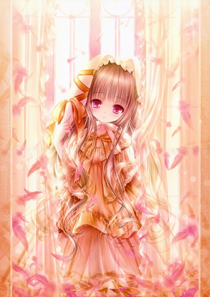 Anime picture 3480x4907 with original tinker bell single long hair tall image looking at viewer highres brown hair purple eyes absurdres scan loli lolita fashion girl dress feather (feathers)
