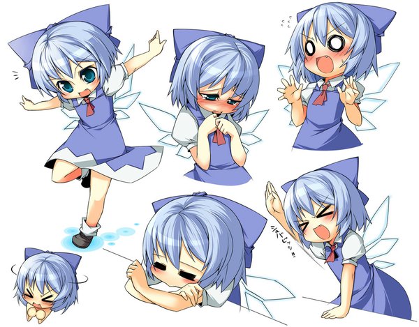 Anime picture 1150x900 with touhou cirno white background chibi multiple persona o o girl beihan