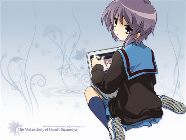 Anime picture 1600x1200 with suzumiya haruhi no yuutsu kyoto animation nagato yuki blue background girl