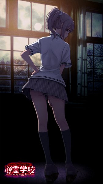 Anime picture 1080x1920 with shinrei gakkou kara no dasshutsu chinatsu (shinrei gakkou kara no dasshutsu) v-mag single long hair tall image light erotic blonde hair brown eyes looking back pantyshot side ponytail girl skirt uniform underwear panties school uniform miniskirt shirt