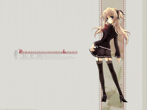 Anime picture 1600x1200 with quiz magic academy shalon yukiwo single long hair looking at viewer blue eyes blonde hair signed full body looking back high heels two side up copyright name character names third-party edit lightning girl thighhighs black thighhighs