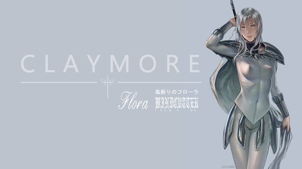 Anime picture 1280x720 with claymore madhouse flora (claymore) gooloo0-o single long hair wide image silver hair realistic wallpaper silver eyes girl weapon armor