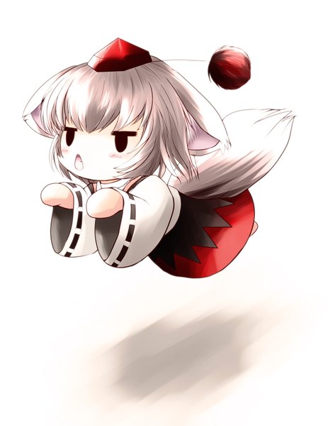 Anime picture 1340x1700 with touhou inubashiri momiji yume shokunin single tall image short hair open mouth animal ears silver hair full body tail animal tail chibi wolf ears wolf tail solid eyes girl hat detached sleeves tokin hat