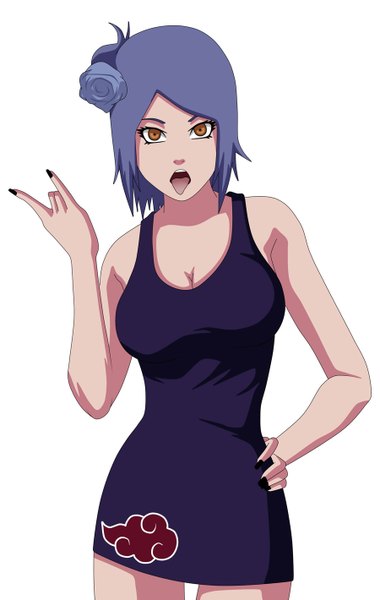 Anime picture 900x1420 with naruto studio pierrot naruto (series) konan kraddy07 single tall image looking at viewer short hair simple background white background bare shoulders brown eyes blue hair nail polish hair flower akatsuki girl hair ornament flower (flowers)
