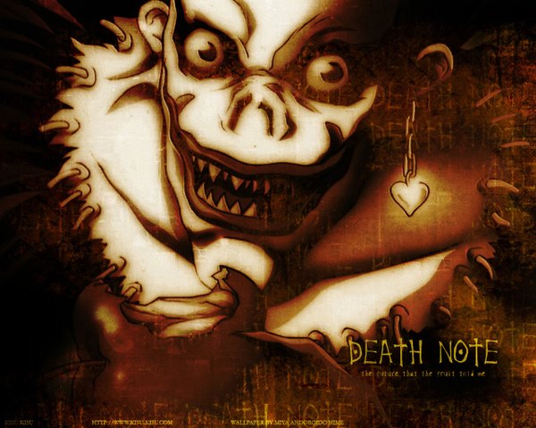 Anime picture 1280x1024 with death note madhouse ryuk single black hair smile teeth sharp teeth