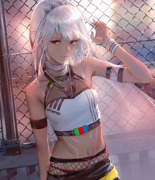 Anime picture 3705x4307 with fate (series) fate/grand order altera (fate) shogo (shogo) single tall image looking at viewer fringe highres short hair breasts light erotic red eyes bare shoulders absurdres cleavage white hair parted lips bare belly alternate costume