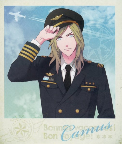 Anime picture 864x1024 with uta no prince-sama a-1 pictures camus single long hair tall image looking at viewer blue eyes blonde hair sky cloud (clouds) multicolored hair gradient hair framed boy uniform shirt necktie peaked cap blazer
