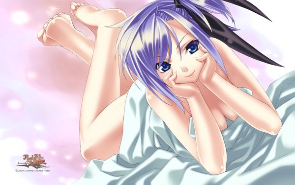 Anime picture 1900x1200 with agarest senki single highres light erotic blue hair purple hair barefoot girl
