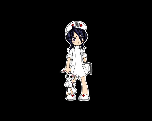 Anime picture 1280x1024 with bleach studio pierrot kuchiki rukia black background chibi nurse bunny