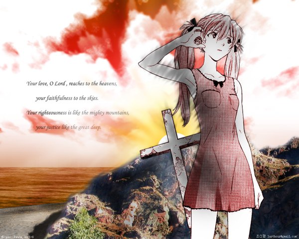 Anime picture 1280x1024 with neon genesis evangelion gainax soryu asuka langley sadamoto yoshiyuki mizu (minitokyo) single long hair fringe hair between eyes twintails signed looking away upper body arm up armpit (armpits) text adjusting hair english third-party edit girl